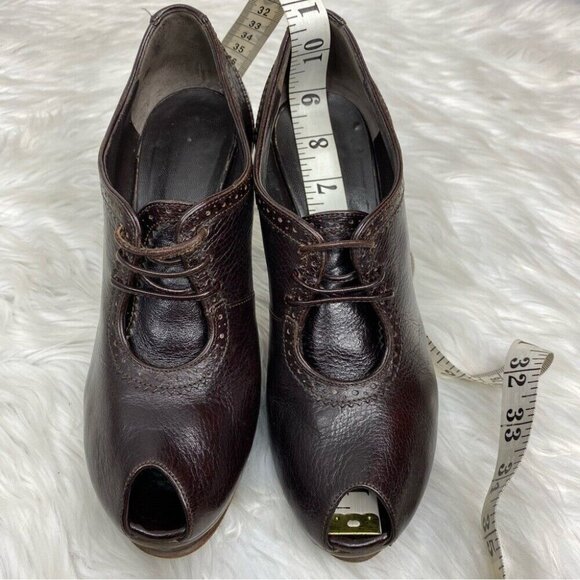 Fendi Women's Brown Leather Oxford Open Toe Platform Designer Ankle Boot EU 36.5 - Picture 14 of 16